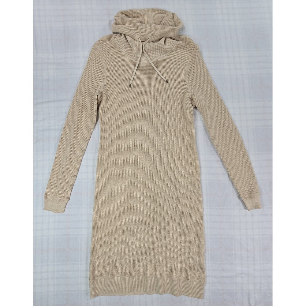 Lauren Ralph Lauren Waffle Knit Cowl Neck Thermal Sweater Dress Cream L NWT